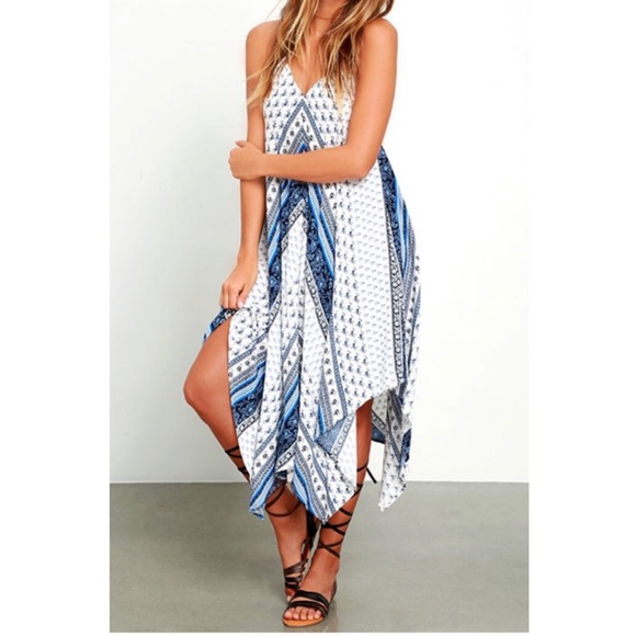 Lulus Dresses & Skirts - Dream Vacation Ivory and Blue Print Midi Dress
